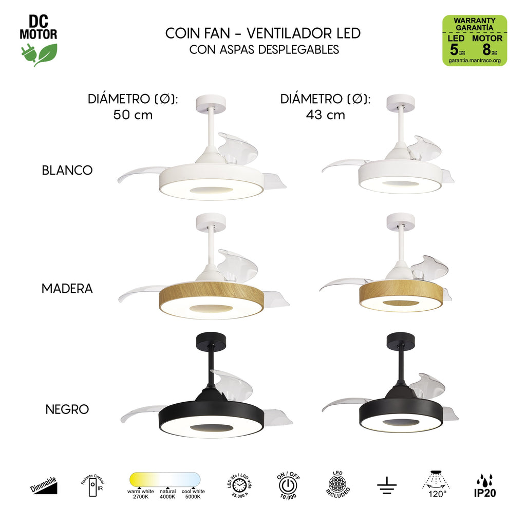 Mantra COIN FAN MINI PAMETNI LED stropni ventilator 91cm CRNI