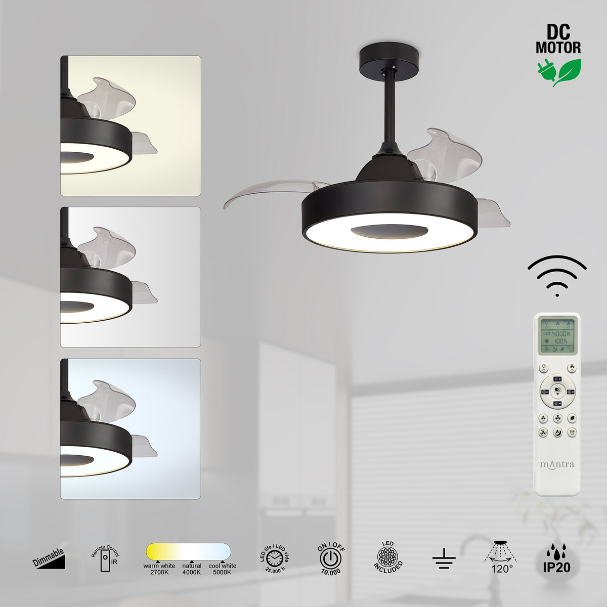 Mantra COIN FAN MINI PAMETNI LED stropni ventilator 91cm CRNI