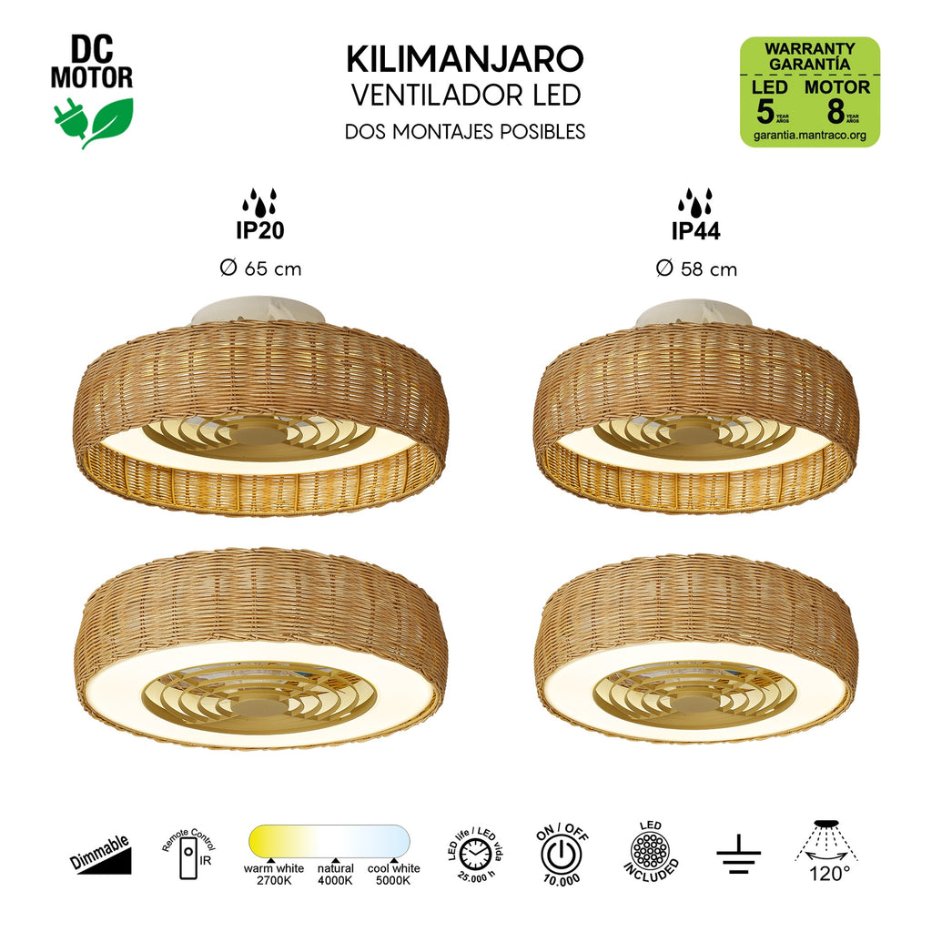 Mantra KILIMANJARO MINI LED stropni ventilator 58cm IP44 RATAN