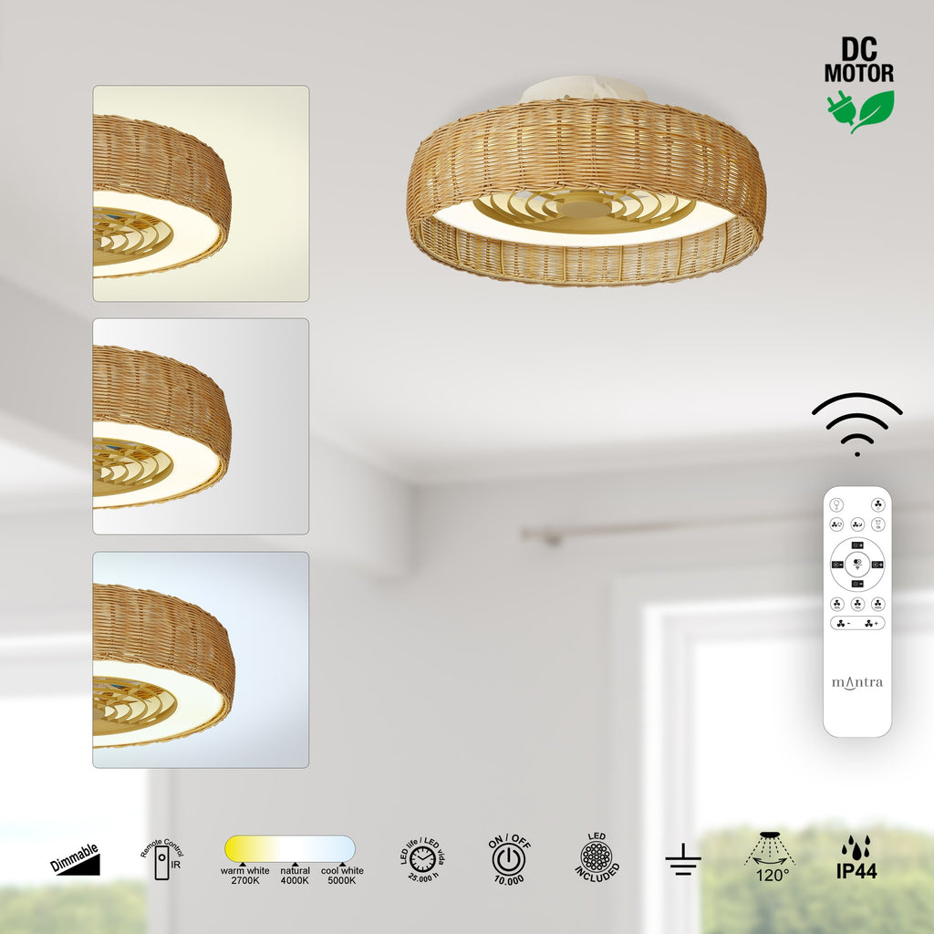 Mantra KILIMANJARO MINI LED stropni ventilator 58cm IP44 RATAN