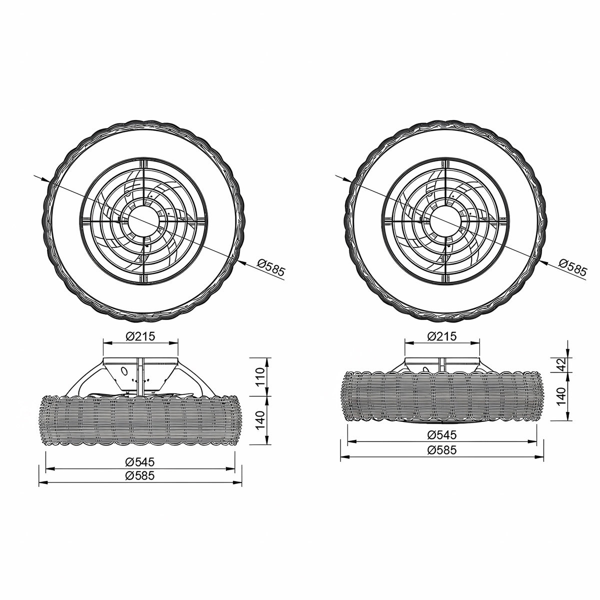 Mantra KILIMANJARO MINI LED stropni ventilator 58cm IP44 RATAN