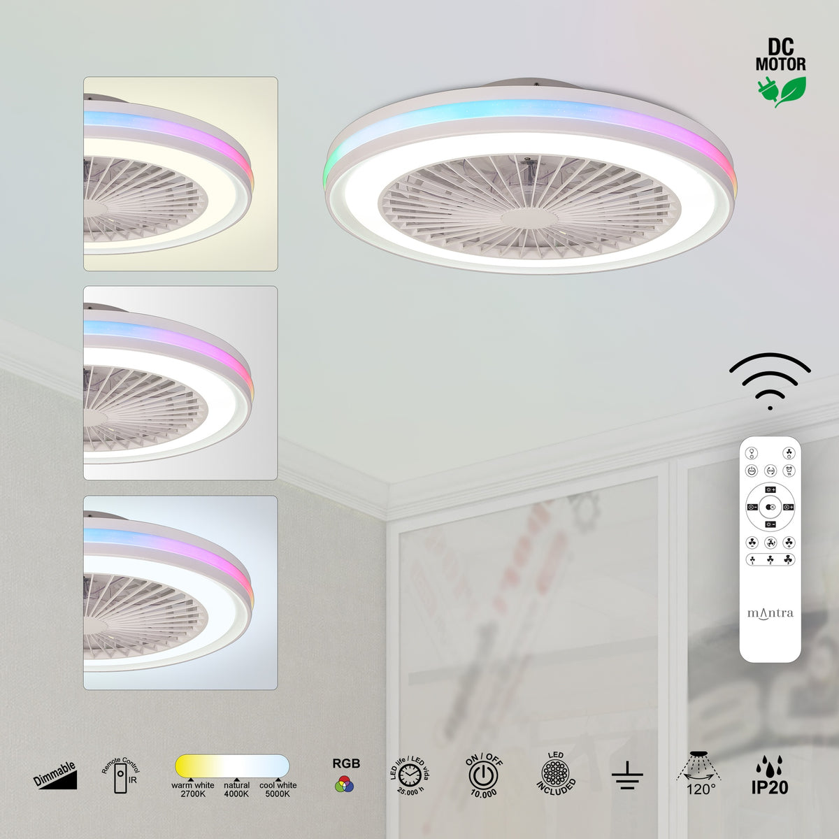 Mantra GAMER MINI LED stropni ventilator 47cm BIJELI