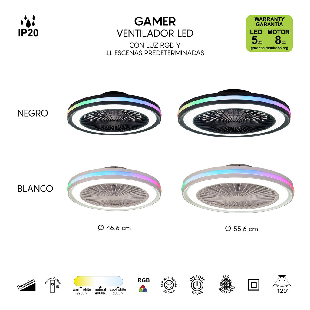 Mantra GAMER MINI LED stropni ventilator 47cm CRNI