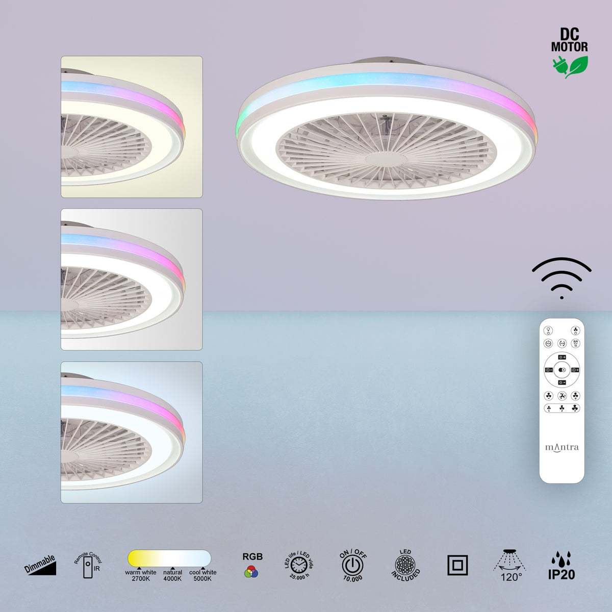 Mantra GAMER MINI LED stropni ventilator 47cm CRNI