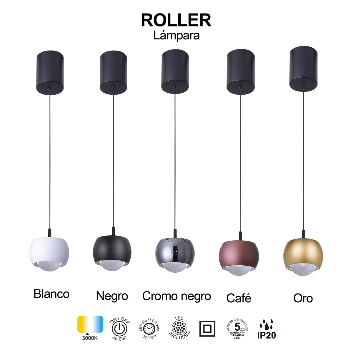 Mantra ROLLER viseća svjetiljka LED 12W 3000K 96MM CRNA/BIJELA