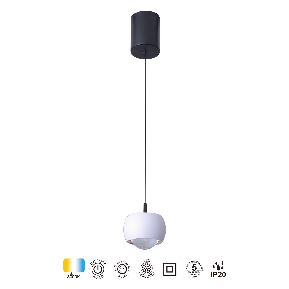 Mantra ROLLER viseća svjetiljka LED 12W 3000K 96MM CRNA/BIJELA