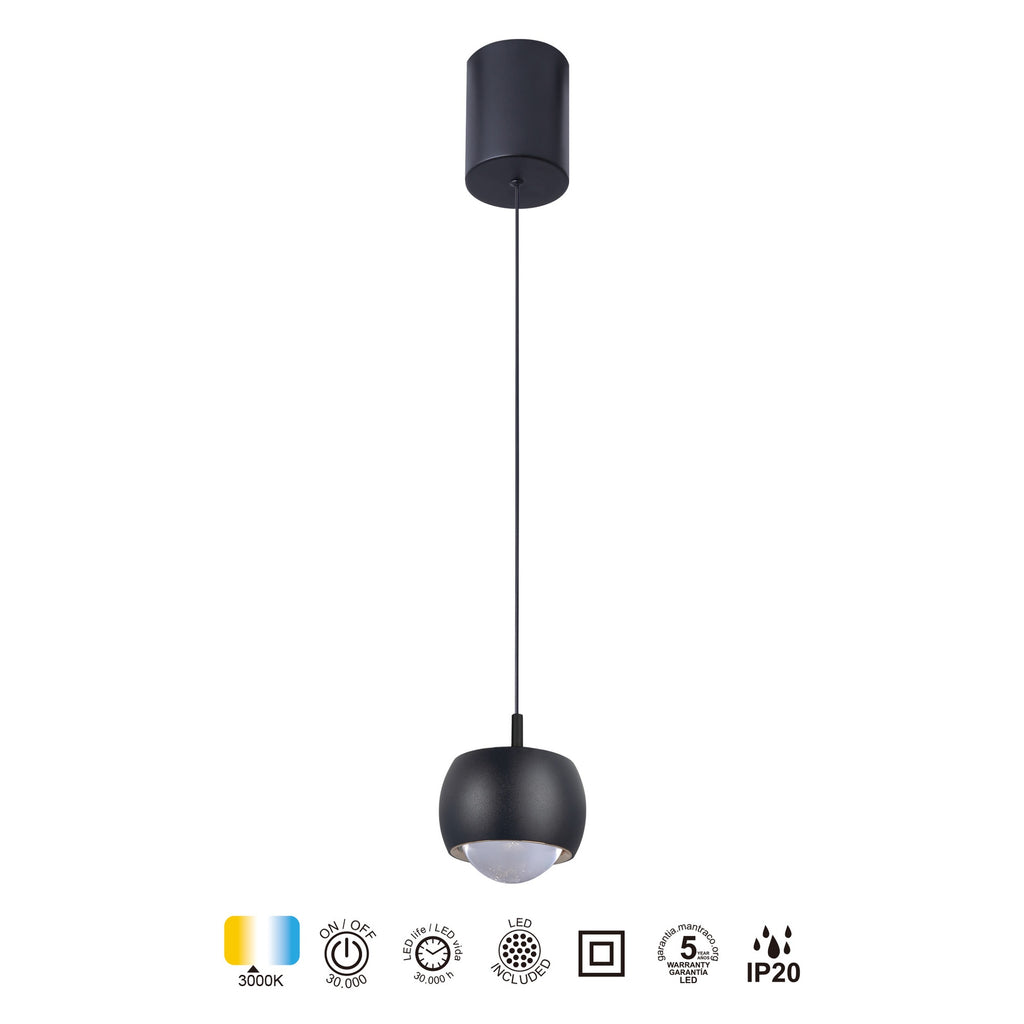 Mantra ROLLER viseća svjetiljka LED 12W 3000K 96MM CRNA