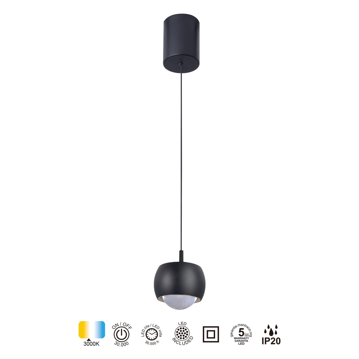 Mantra ROLLER viseća svjetiljka LED 12W 3000K 96MM CRNA