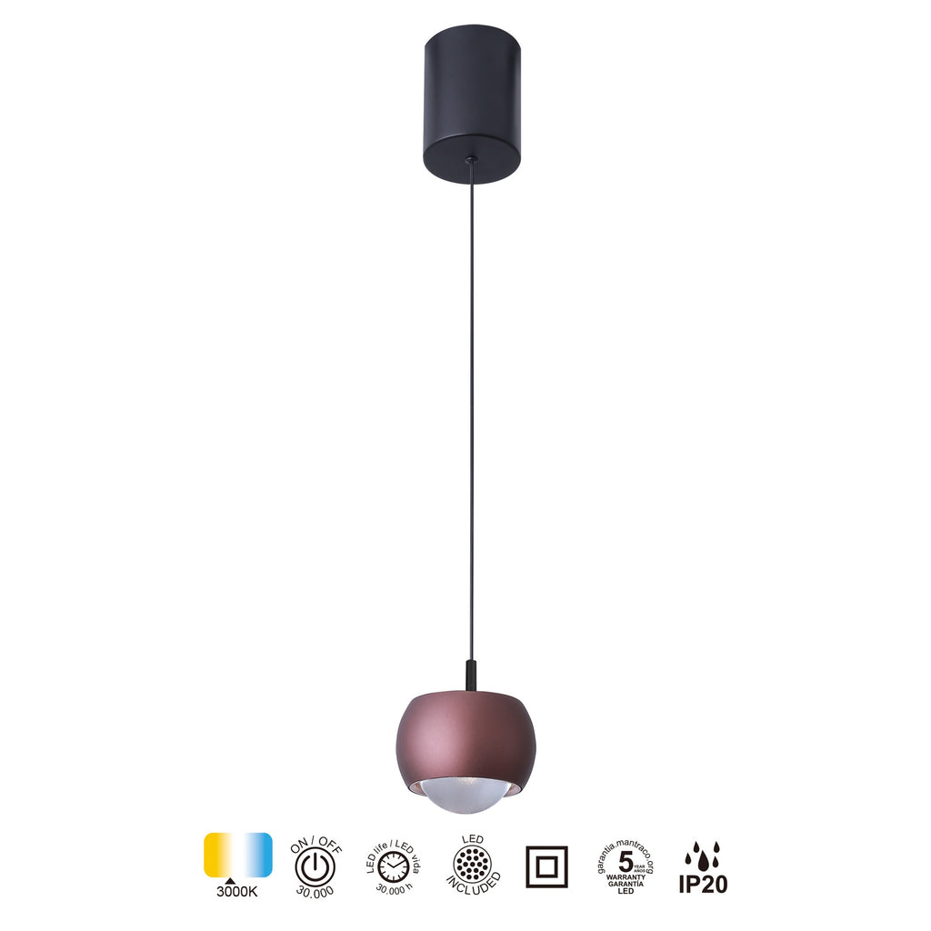 Mantra ROLLER viseća svjetiljka LED 12W 3000K 96MM CRNA/SMEĐA