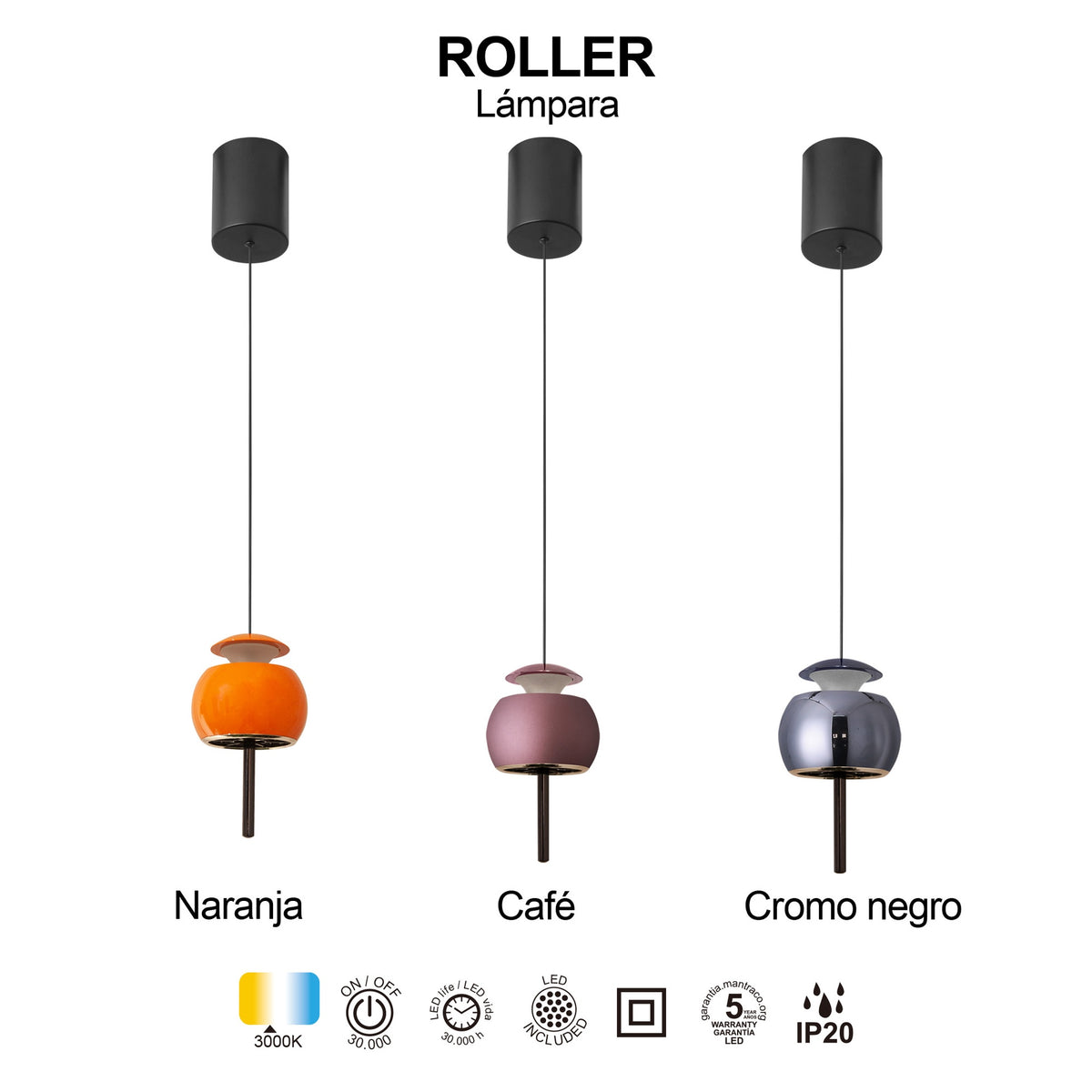 Mantra ROLLER UP viseća svjetiljka LED 12W 3000K 96MM CRNA/ORANGE
