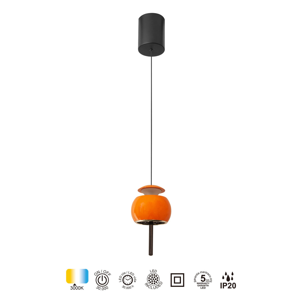 Mantra ROLLER UP viseća svjetiljka LED 12W 3000K 96MM CRNA/ORANGE