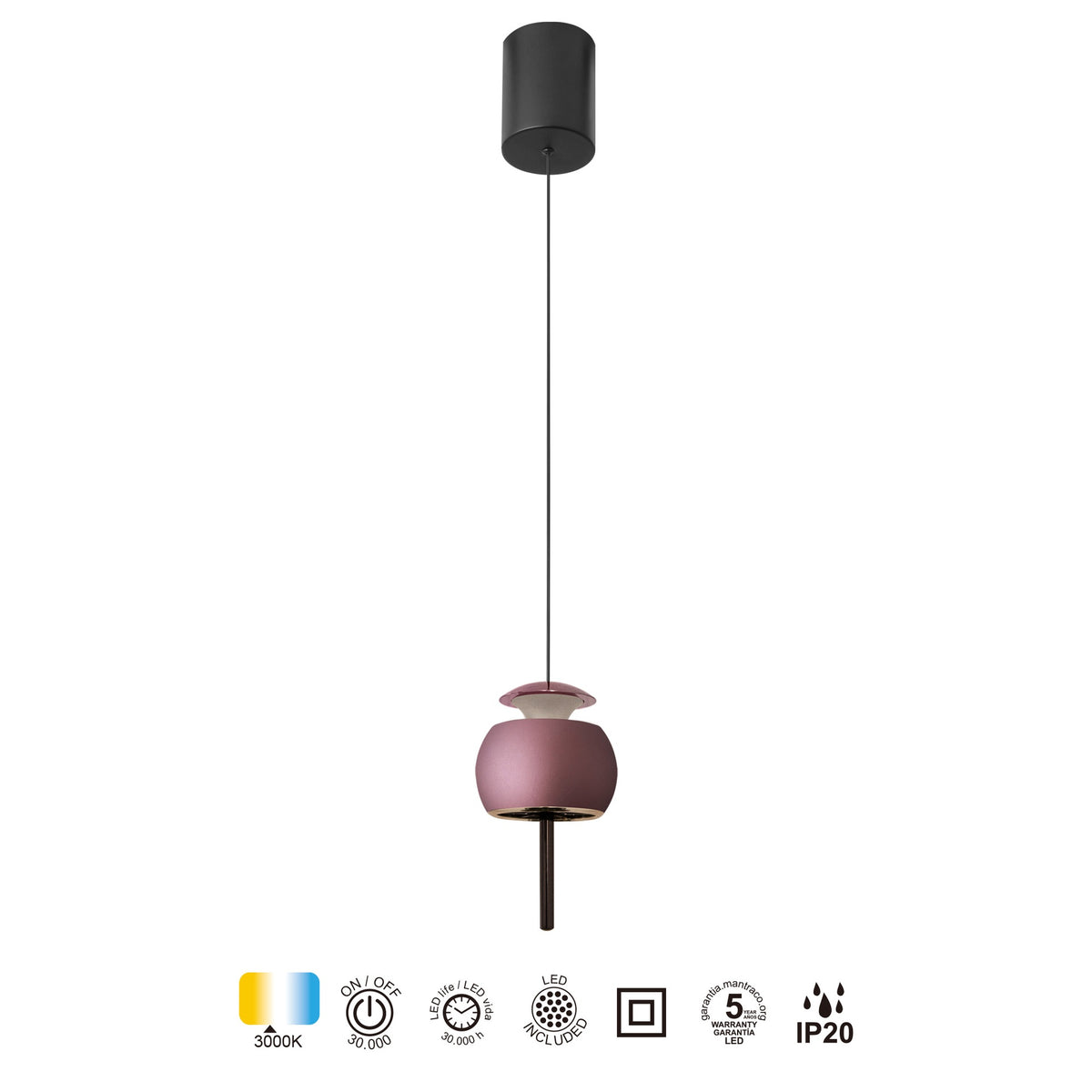 Mantra ROLLER UP viseća svjetiljka LED 12W 3000K 96MM CRNA/SMEĐA