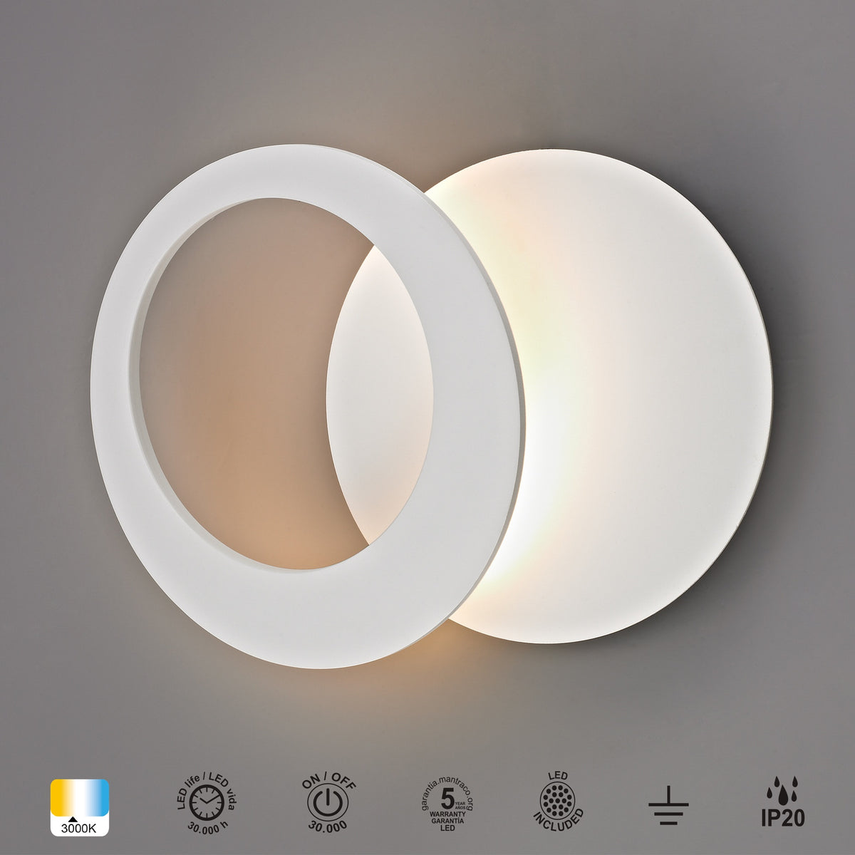 Mantra TORONTO LED ZIDNA SVJETILJKA 10W 3000K 220MM BIJELA