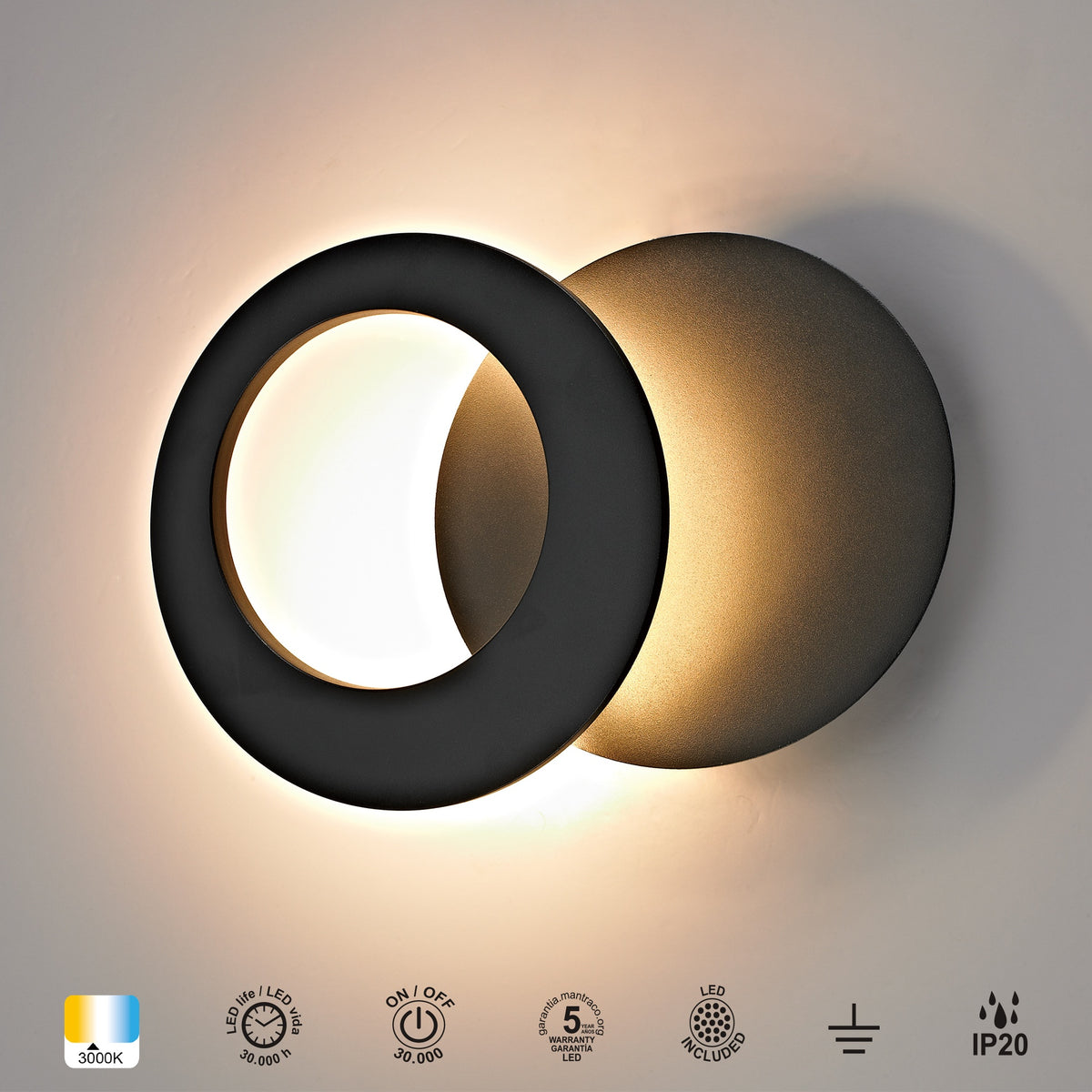 Mantra TORONTO LED ZIDNA SVJETILJKA 10W 3000K 220MM CRNA
