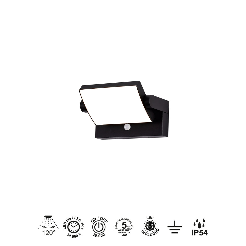 Mantra COOPER vanjska zidna LED svjetiljka sa senzorom 20W 3000K IP54 212MM CRNA