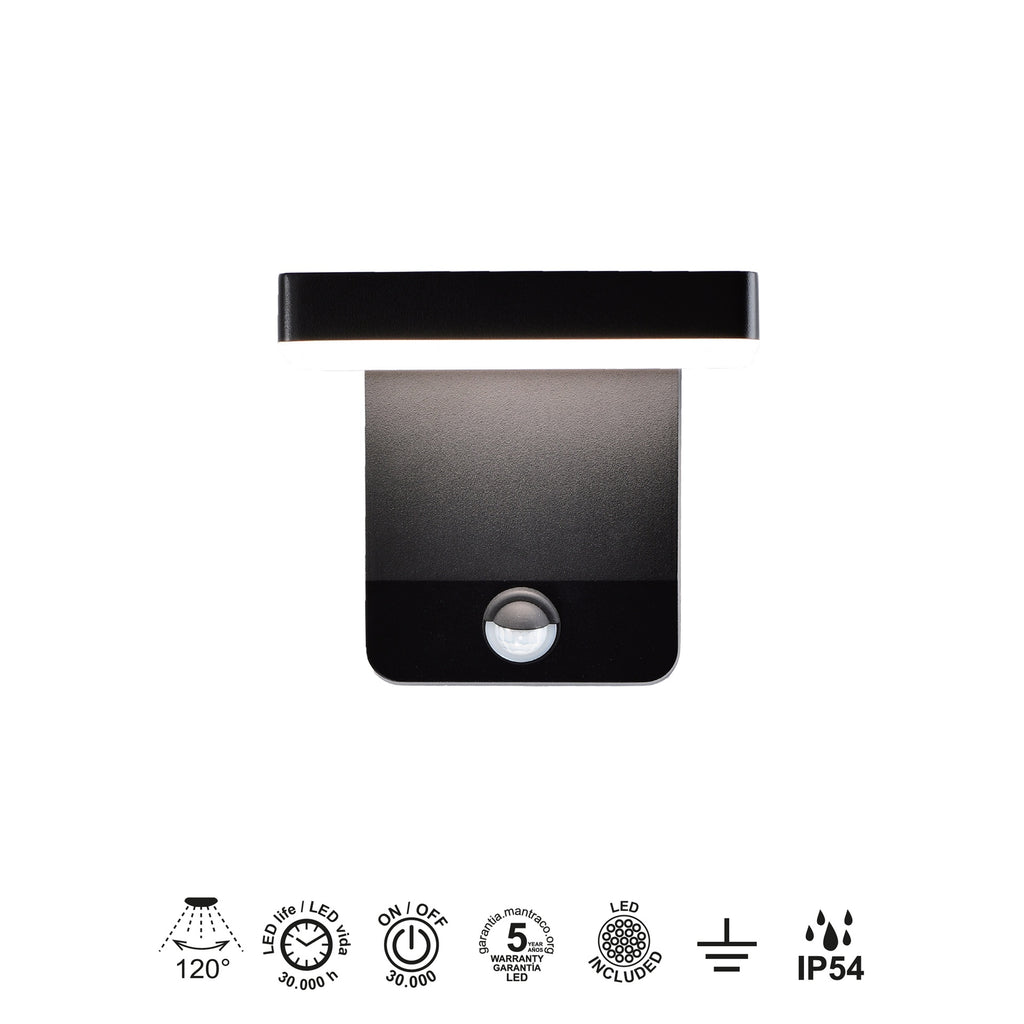 Mantra COOPER vanjska zidna LED svjetiljka sa senzorom 20W 3000K IP54 178MM CRNA
