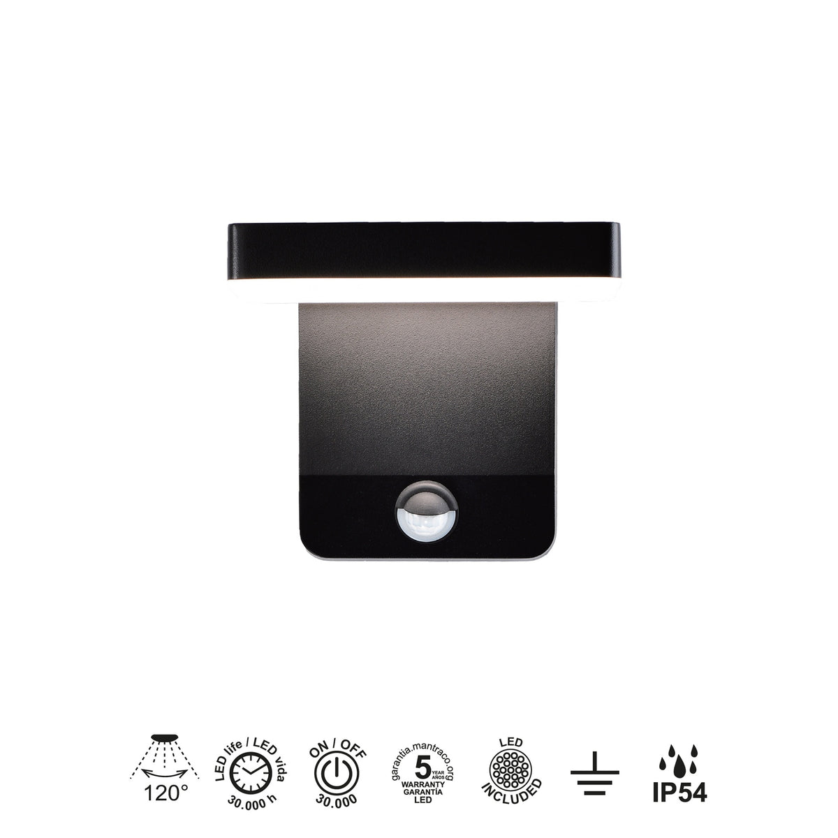Mantra COOPER vanjska zidna LED svjetiljka sa senzorom 20W 3000K IP54 178MM CRNA