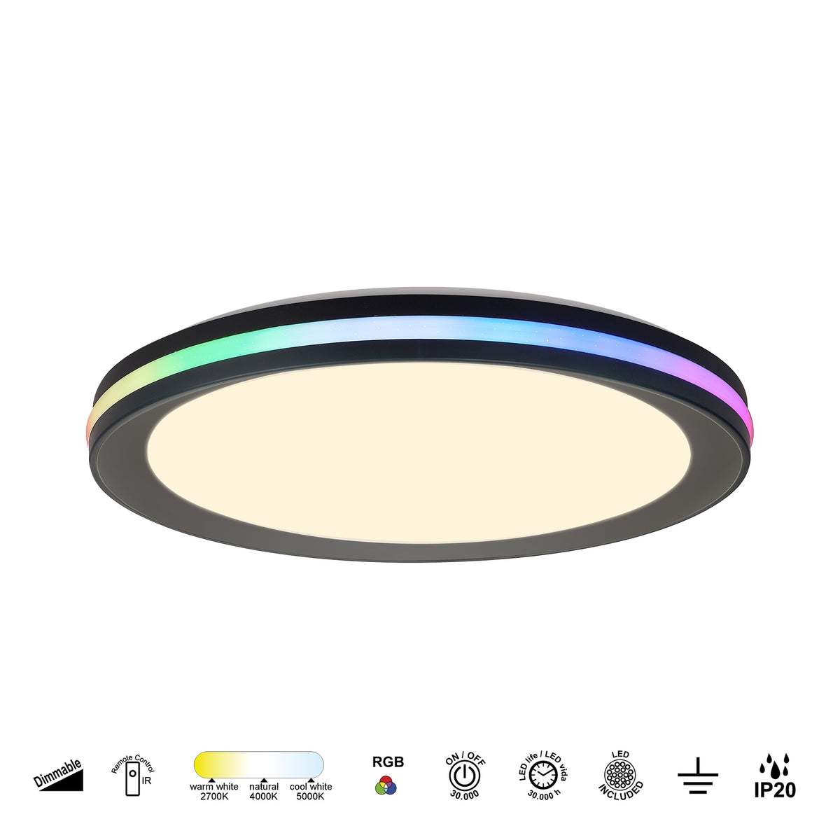 Mantra GAMER DIMABILNA stropna svjetiljka LED 30W 40CM CCT+RGB CRNA
