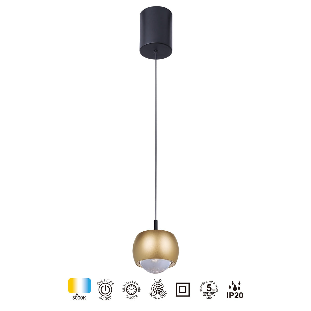 Mantra ROLLER viseća svjetiljka LED 12W 3000K 96MM CRNA/ZLATNA
