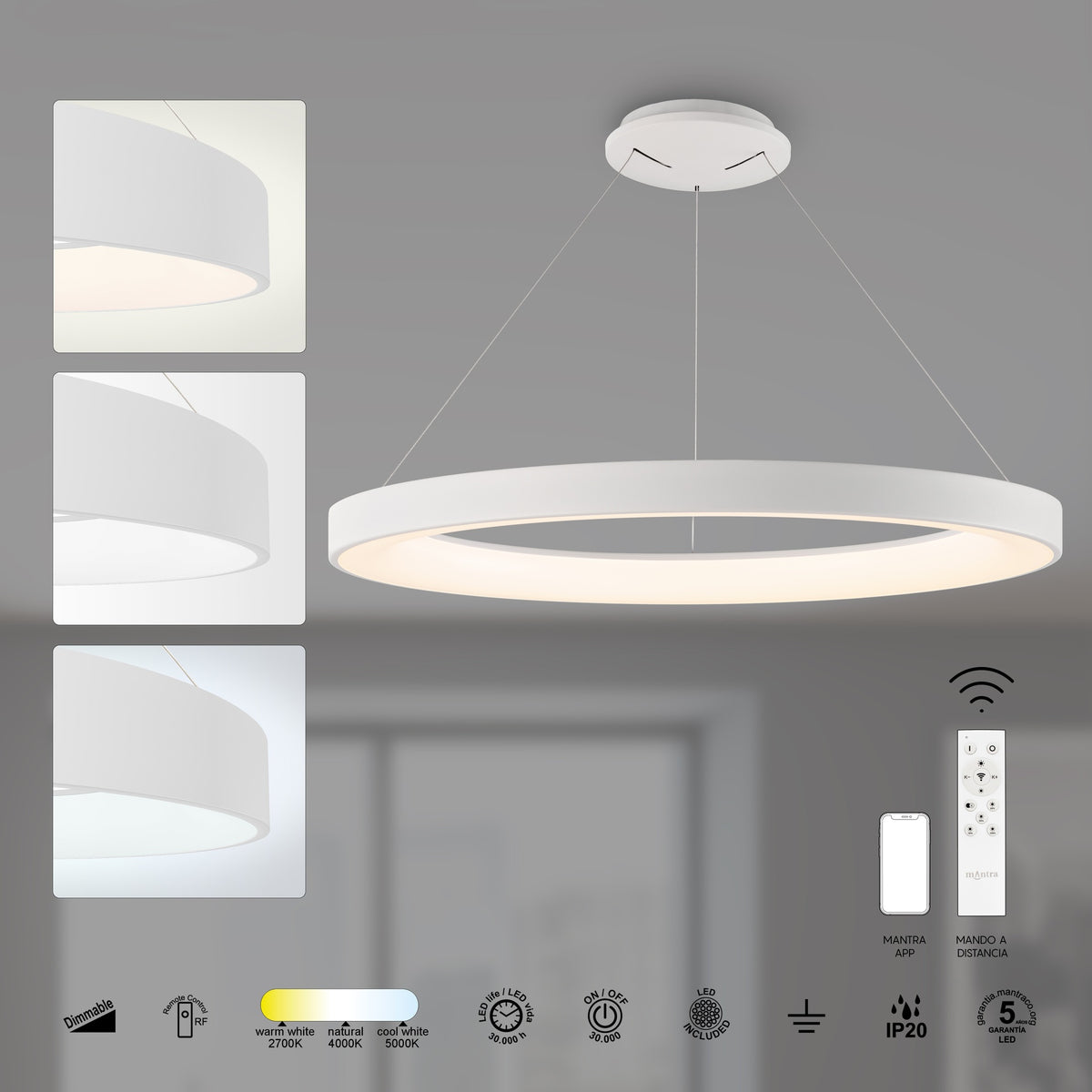 Mantra NISEKO II DIMABILNA viseća svjetiljka LED 60W CCT 65CM BIJELA