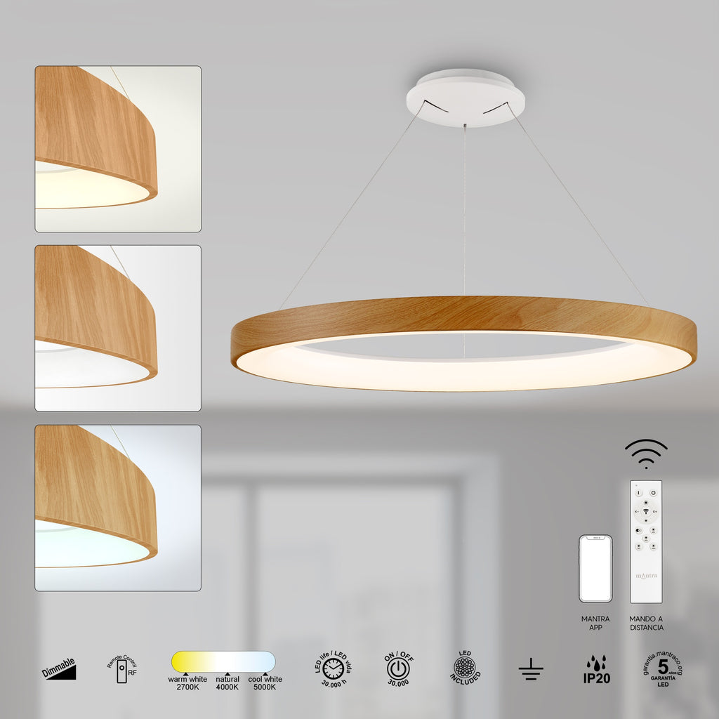 Mantra NISEKO II DIMABILNA viseća svjetiljka LED 60W CCT 65CM DRVO/BIJELA