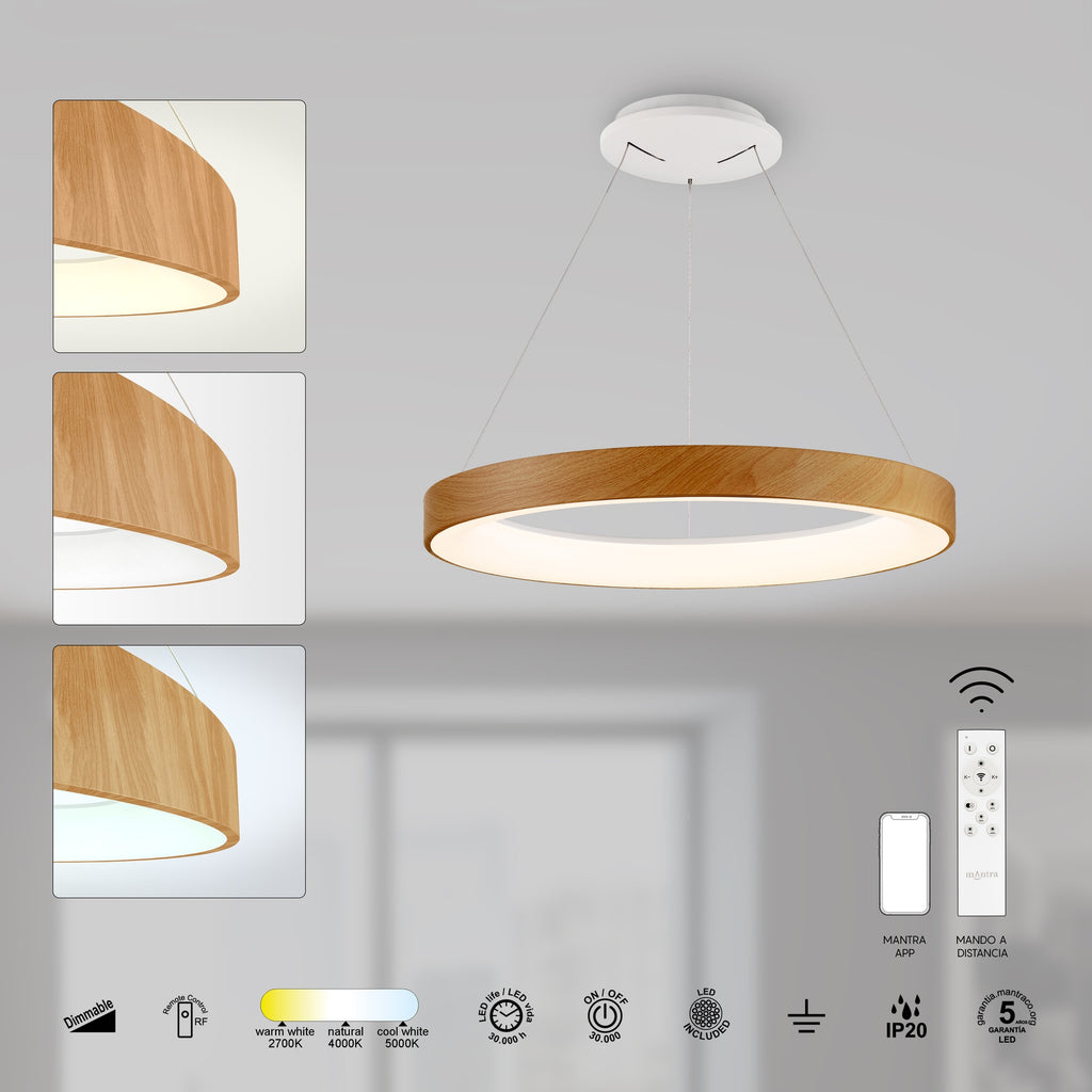 Mantra NISEKO II DIMABILNA viseća svjetiljka LED 45W CCT 50CM DRVO/BIJELA
