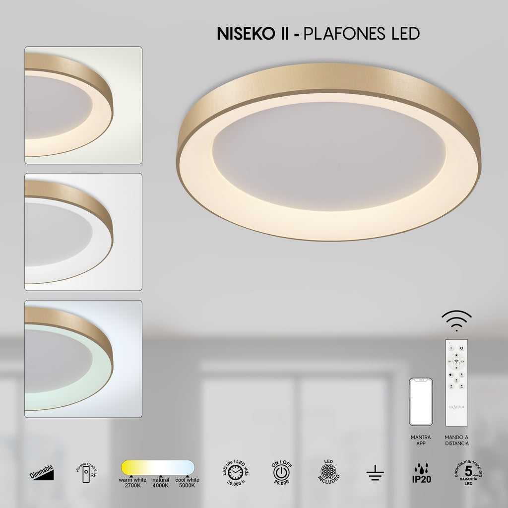 Mantra NISEKO II DIMABILNA stropna svjetiljka LED 60W CCT 65CM ZLATNA