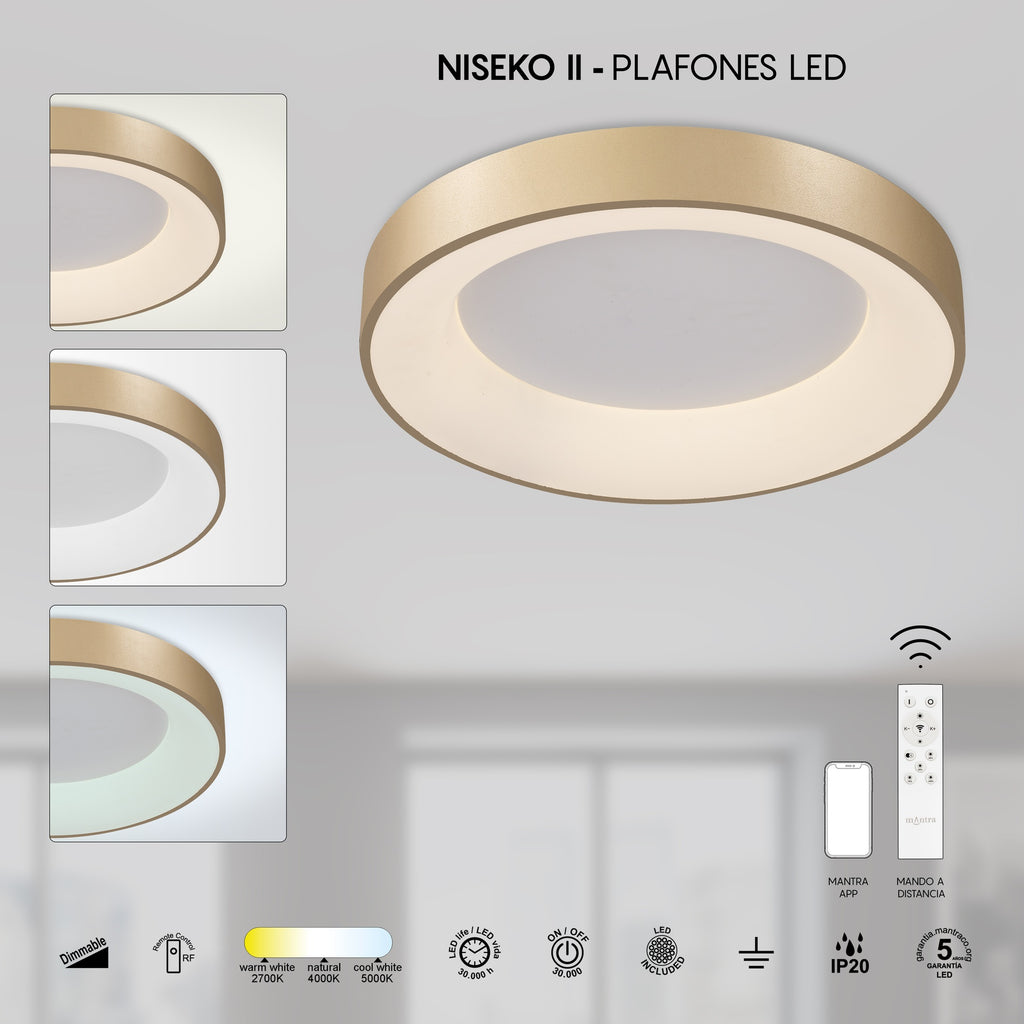 Mantra NISEKO II DIMABILNA stropna svjetiljka LED 30W CCT 38CM ZLATNA