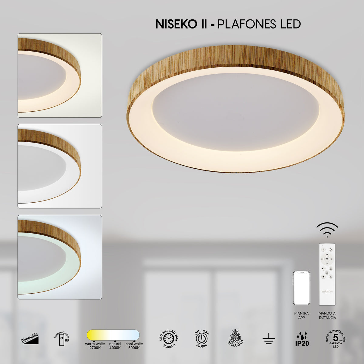 Mantra NISEKO II DIMABILNA stropna svjetiljka LED 60W CCT 65CM DRVO