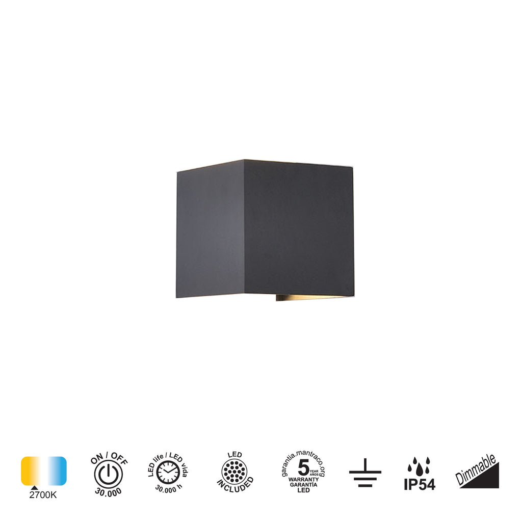Mantra DAVOS vanjska zidna LED svjetiljka 12W 2700K IP54 100MM TAMNO SIVA