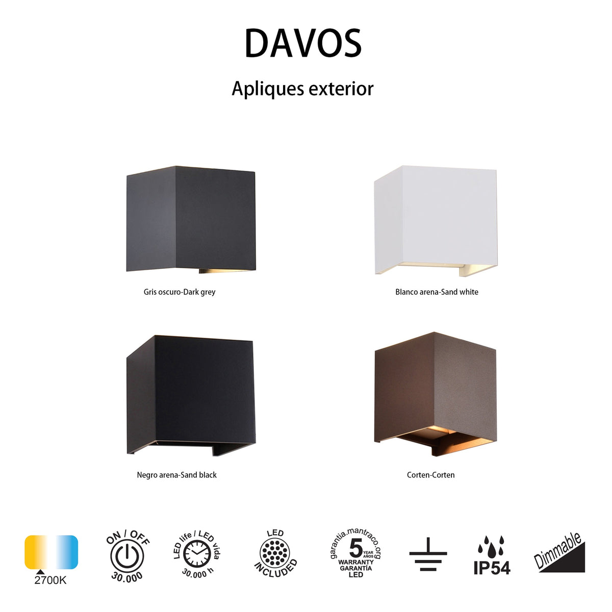 Mantra DAVOS vanjska zidna LED svjetiljka 12W 2700K IP54 100MM BIJELA