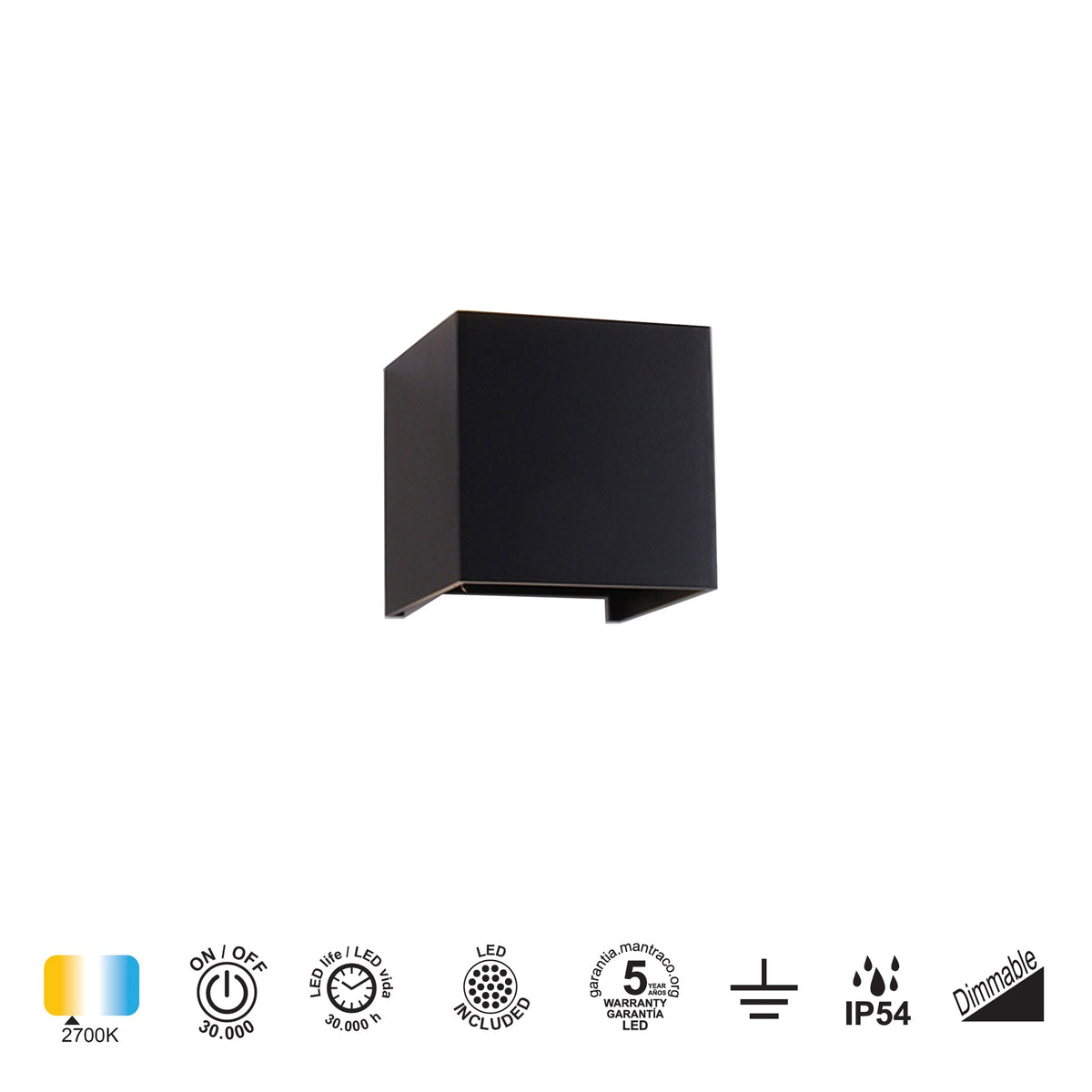 Mantra DAVOS vanjska zidna LED svjetiljka 12W 2700K IP54 100MM CRNA