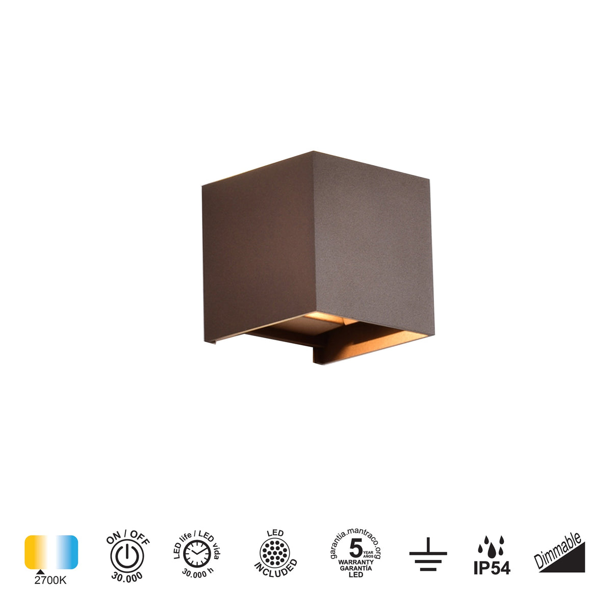 Mantra DAVOS vanjska zidna LED svjetiljka 12W 2700K IP54 100MM SMEĐA