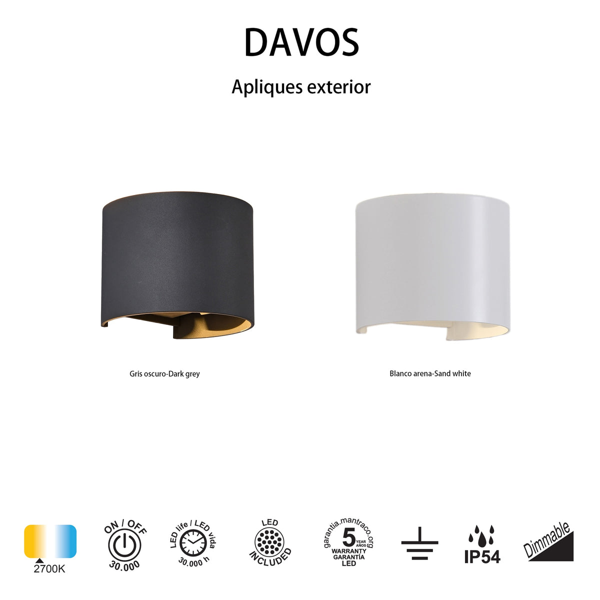 Mantra DAVOS vanjska zidna LED svjetiljka 12W 2700K IP54 136MM BIJELA