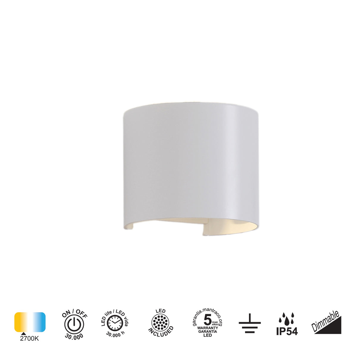 Mantra DAVOS vanjska zidna LED svjetiljka 12W 2700K IP54 136MM BIJELA