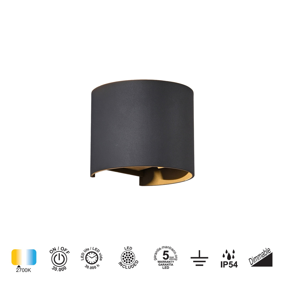 Mantra DAVOS vanjska zidna LED svjetiljka 12W 2700K IP54 136MM CRNA