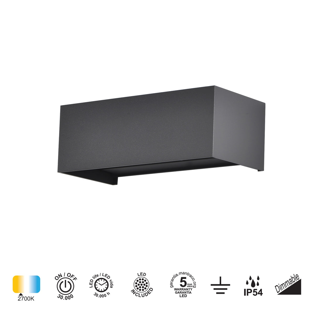 Mantra DAVOS vanjska zidna LED svjetiljka 24W 2700K IP54 200MM TAMNO SIVA