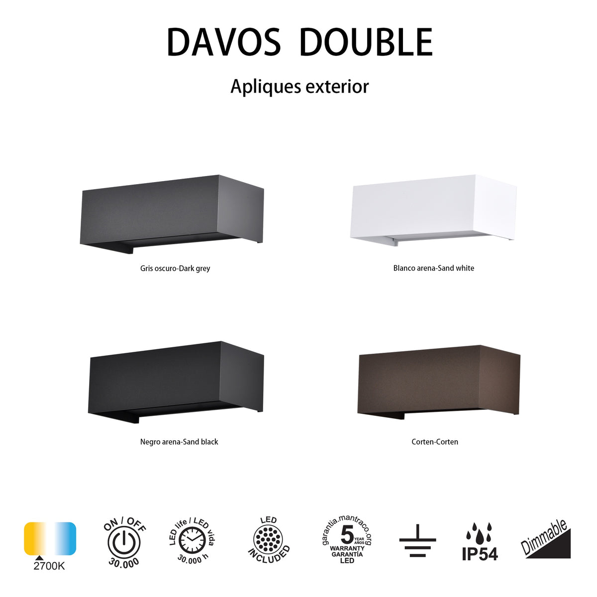 Mantra DAVOS vanjska zidna LED svjetiljka 24W 2700K IP54 200MM CRNA
