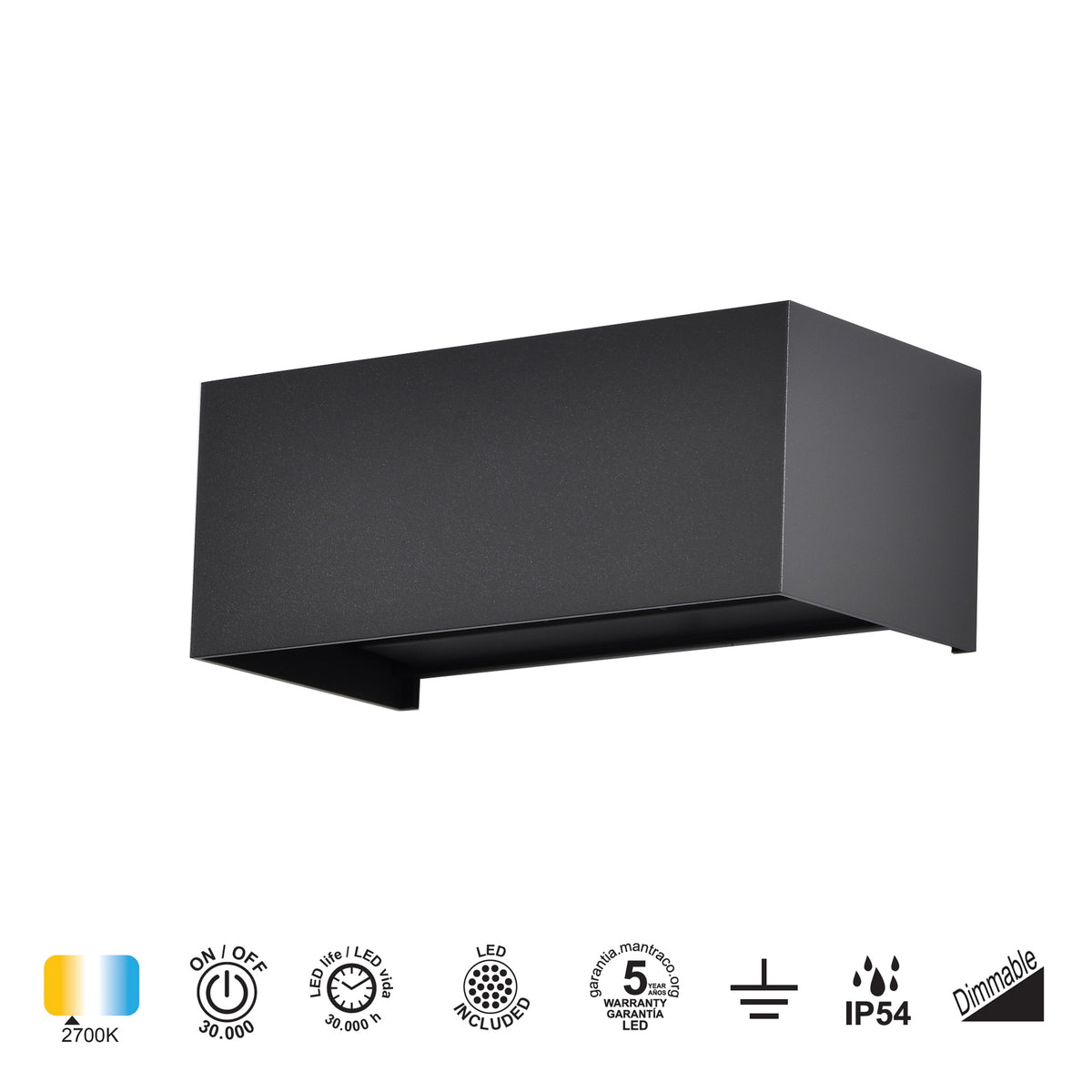Mantra DAVOS vanjska zidna LED svjetiljka 24W 2700K IP54 200MM CRNA