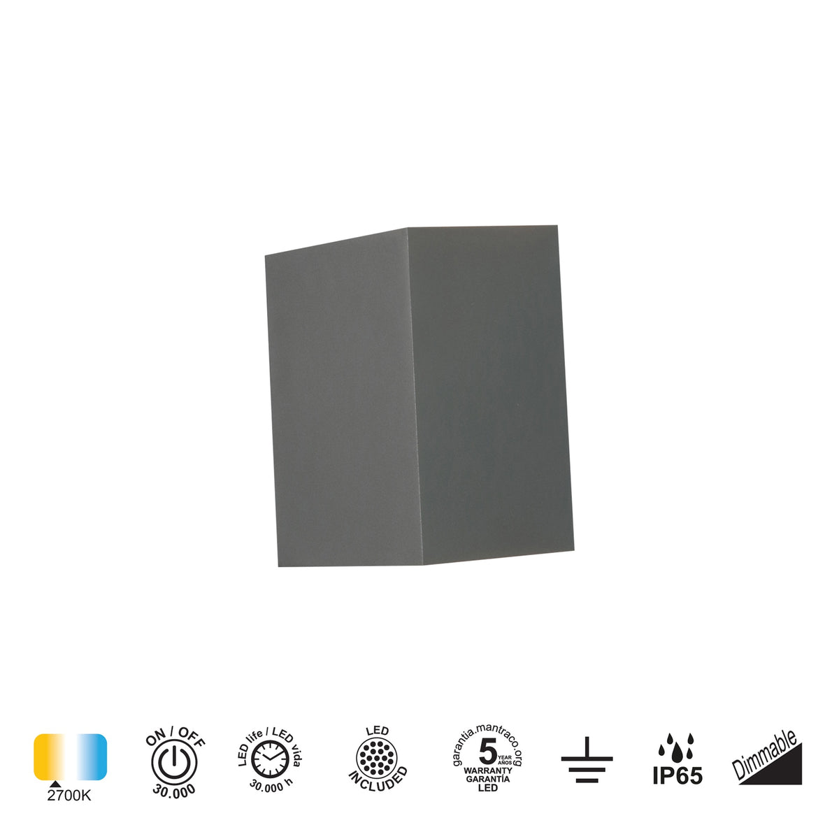 Mantra DAVOS vanjska zidna LED svjetiljka 20W 2700K IP65 150MM TAMNO SIVA