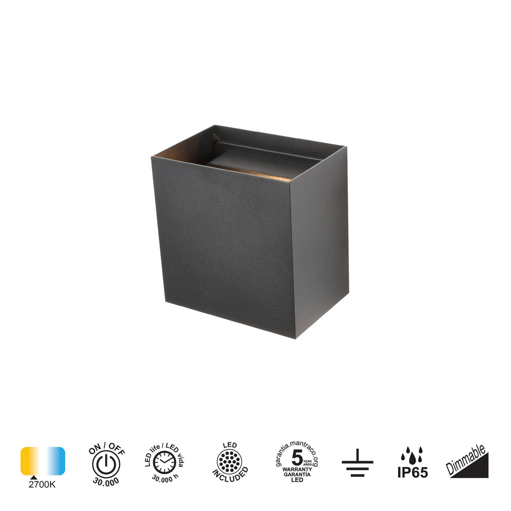 Mantra DAVOS vanjska zidna LED svjetiljka 20W 2700K IP65 150MM CRNA
