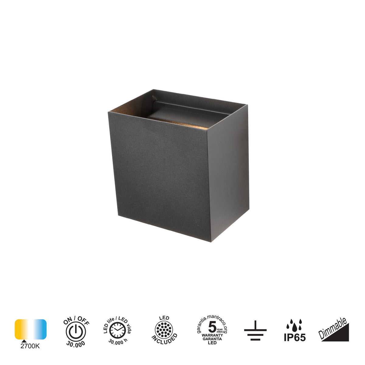 Mantra DAVOS vanjska zidna LED svjetiljka 20W 2700K IP65 150MM CRNA