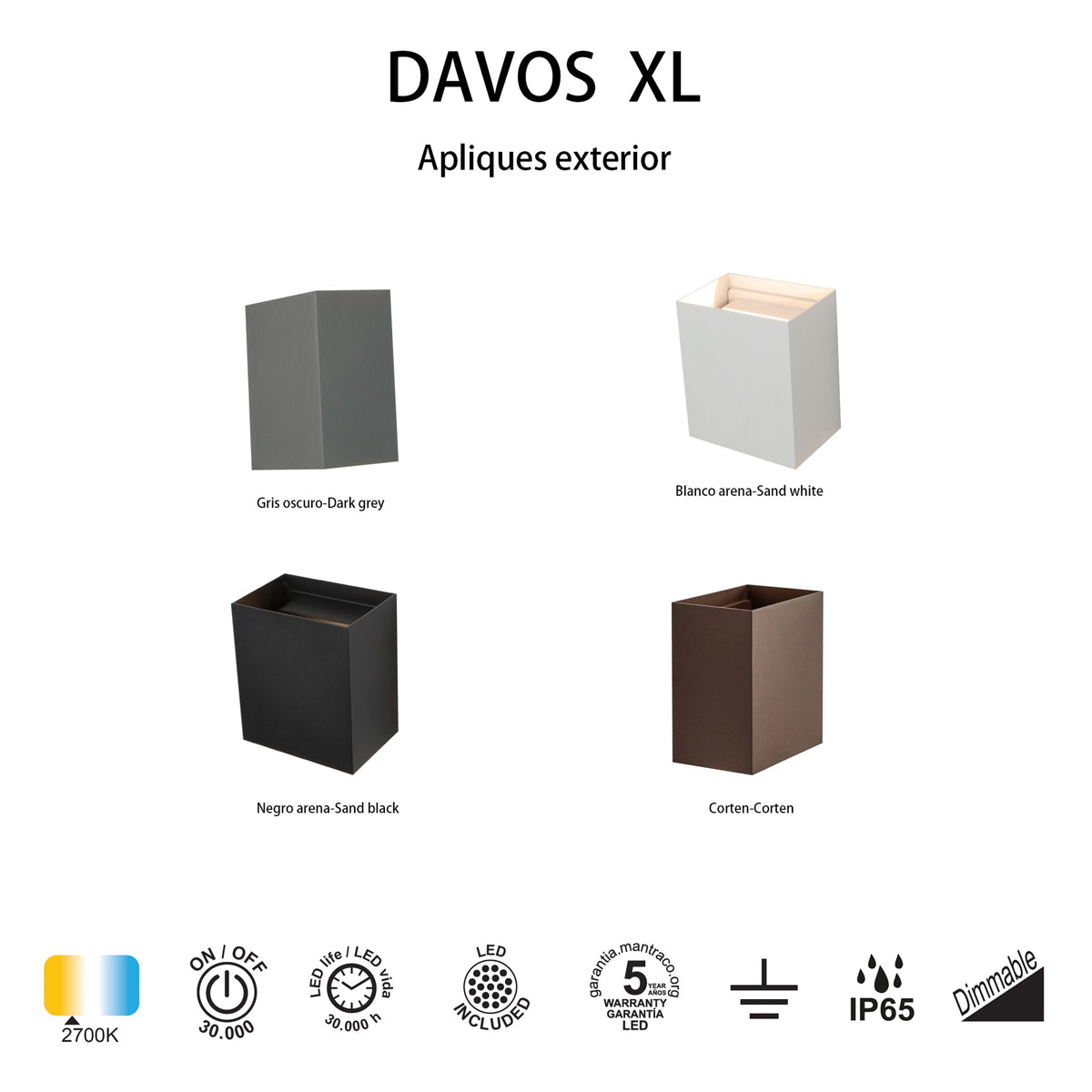 Mantra DAVOS vanjska zidna LED svjetiljka 20W 2700K IP65 150MM SMEĐA