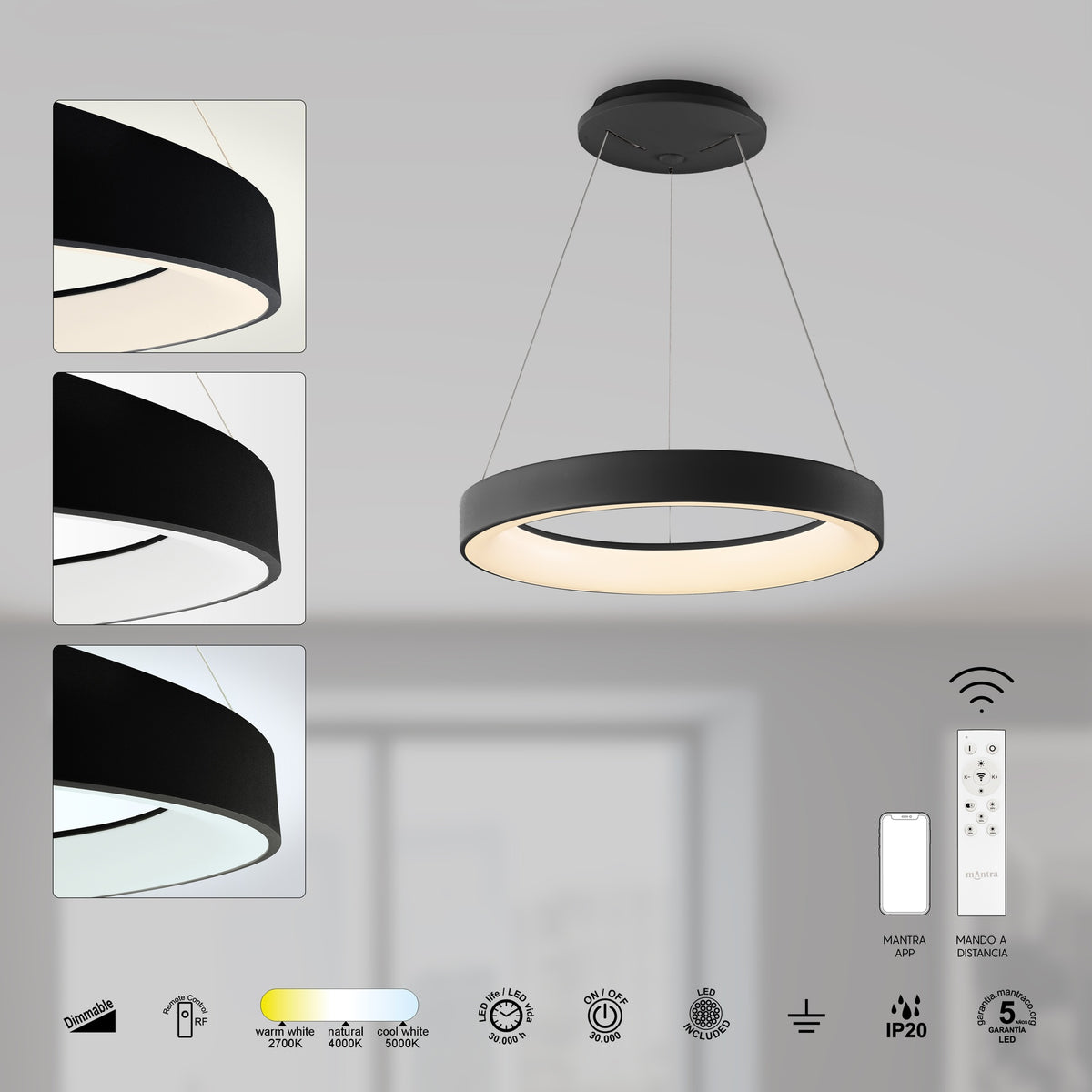 Mantra NISEKO II DIMABILNA viseća svjetiljka LED 30W CCT 38CM CRNA