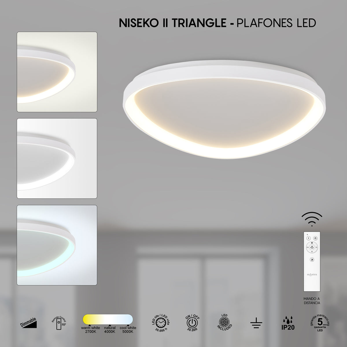 Mantra NISEKO II DIMABILNA stropna svjetiljka LED 42W CCT 42CM BIJELA