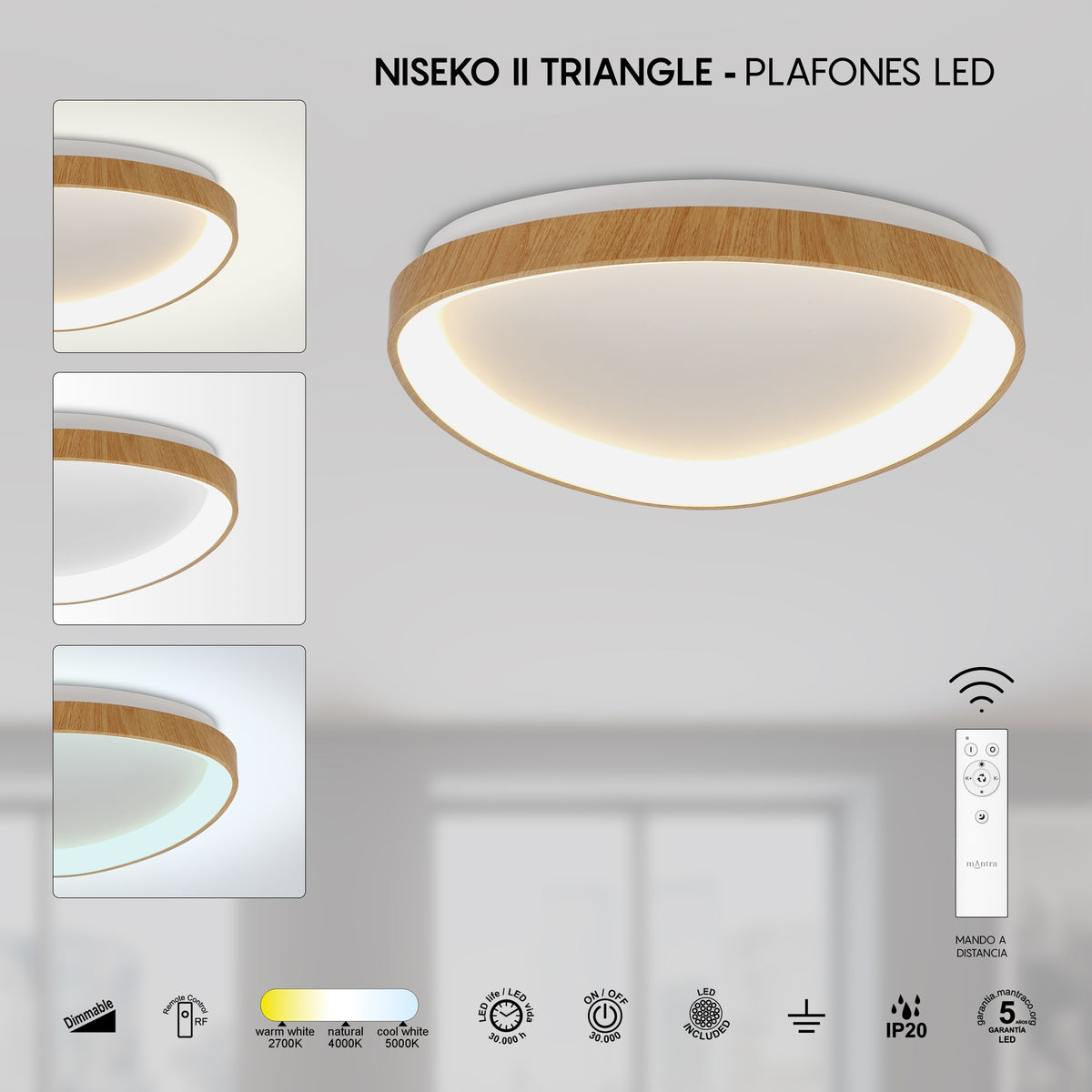 Mantra NISEKO II DIMABILNA stropna svjetiljka LED 42W CCT 42CM DRVO