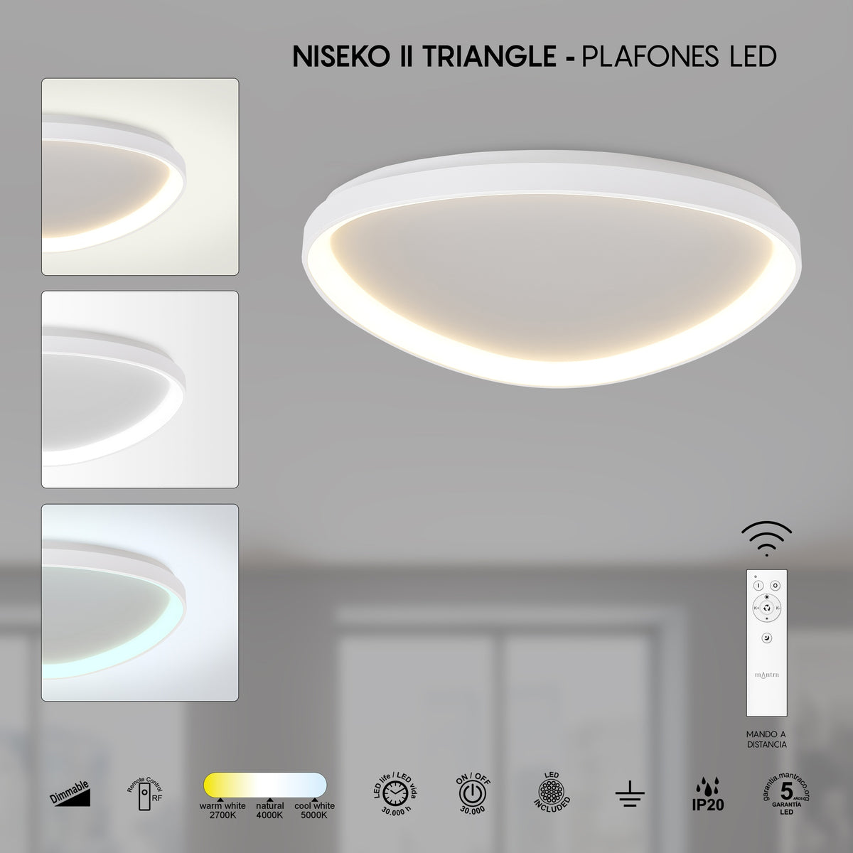 Mantra NISEKO II DIMABILNA stropna svjetiljka LED 62W CCT 61CM BIJELA