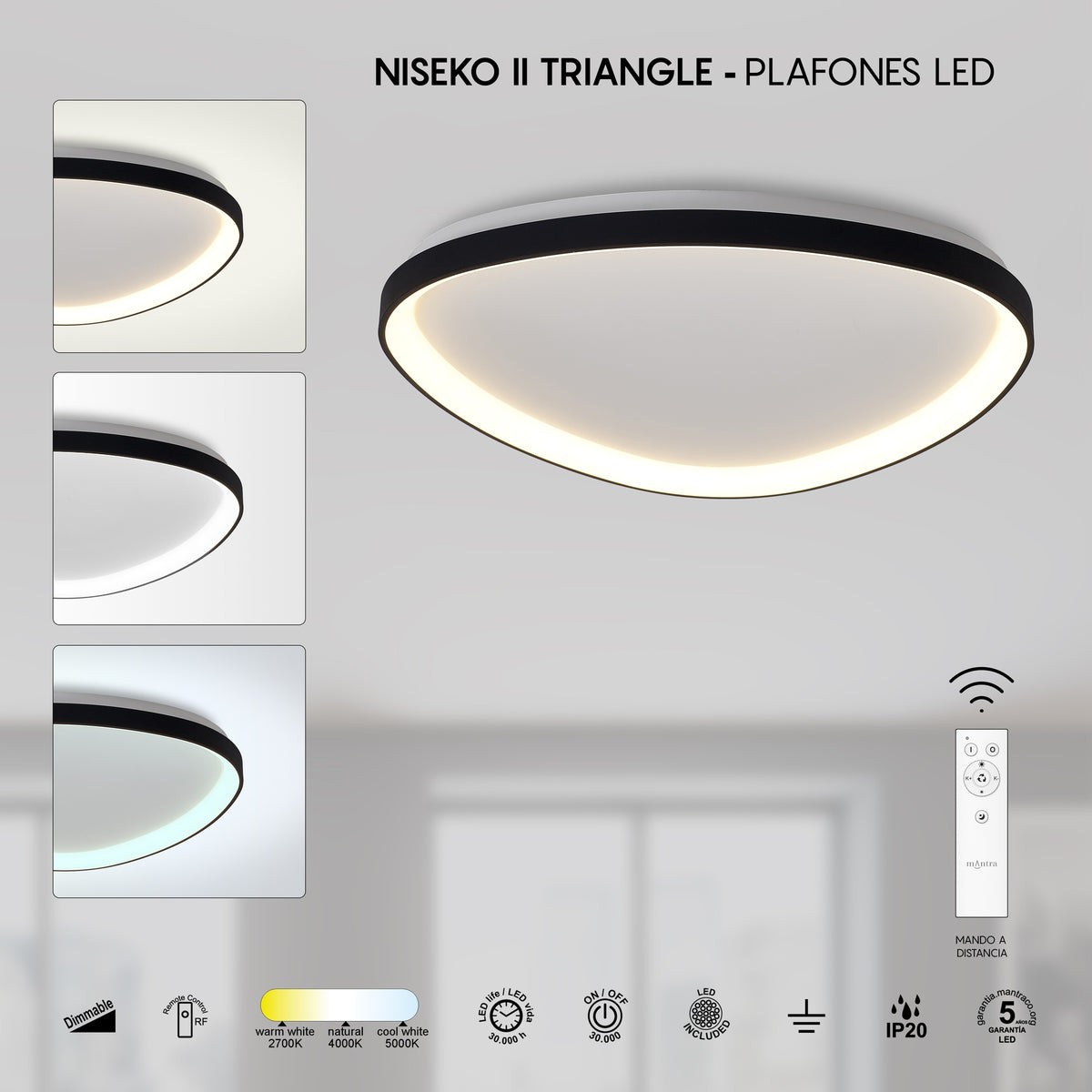 Mantra NISEKO II DIMABILNA stropna svjetiljka LED 62W CCT 61CM CRNA