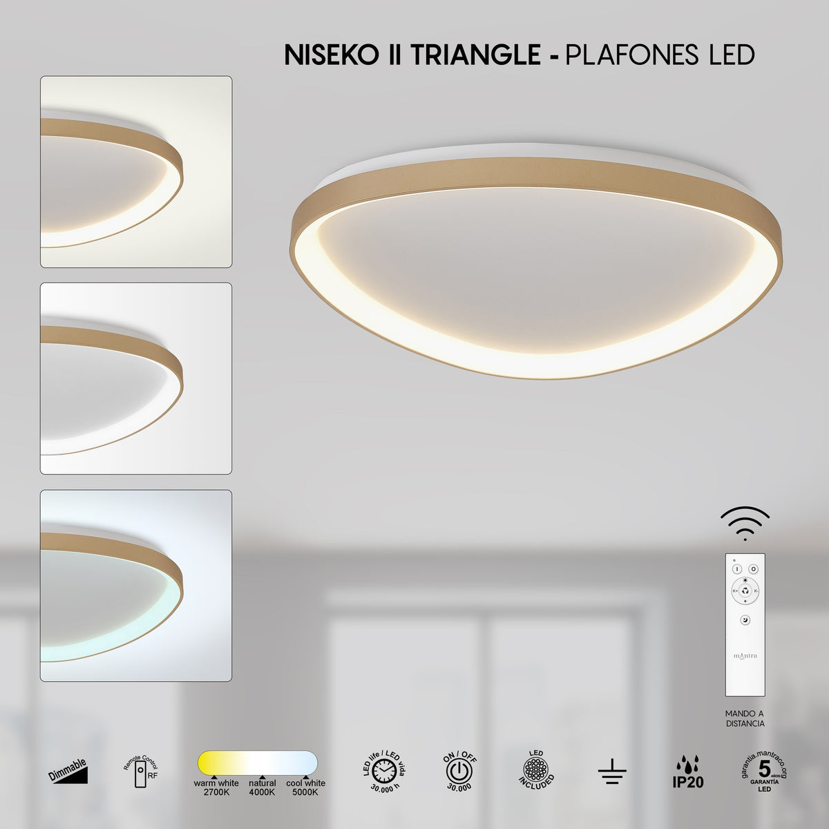 Mantra NISEKO II DIMABILNA stropna svjetiljka LED 62W CCT 61CM ZLATNA