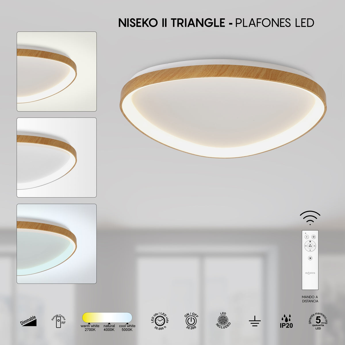 Mantra NISEKO II DIMABILNA stropna svjetiljka LED 62W CCT 61CM DRVO